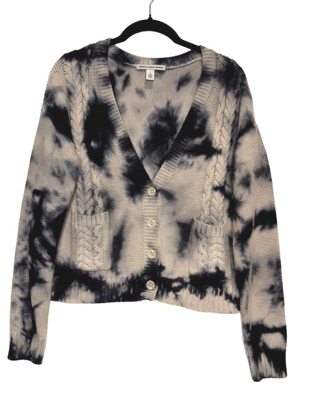 Autumn Cashmere Tie Dye Cable Knit Button Cardigan Tan/Black Size XS